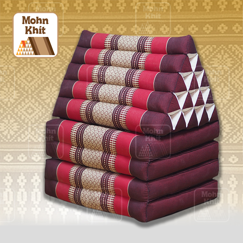 หมอนสามเหลี่ยม 15 ช่องติดเบาะ 4 พับ 57x225x36 cm Triangle Khit kapok100%Traditional Floor Cushions 15 holes with 4 part of mattress.