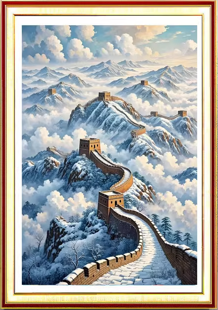 ชุดปักครอสติช ลายกำแพงเมืองจีน ในฤดู winter (ปักเต็มผืนผ้า ไม่มีเดินเส้น ผ้า11CTพิมพ์ลาย ปัก 3 เส้นเล็ก) ขนาด 50*70 ซม.ผ้าครอสติช 11CTพิมพ์ลายปักบนผ้า ไหมคอตตอน 33 สี ผังลาย เข็ม