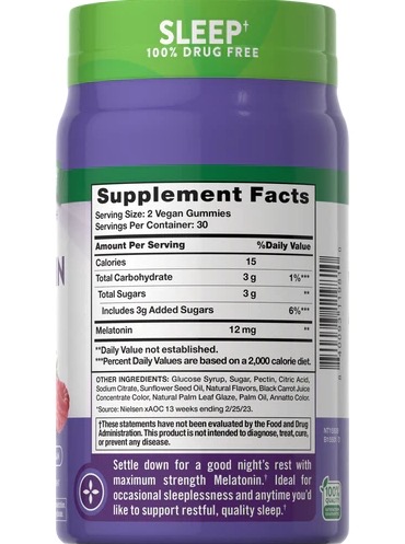 Nature’s Truth Melatonin Gummies 12mg. (60Gummies) เยลลี่ช่วยในการนอนหลับ เมลาโทนิน 12mg. (1กระปุก)