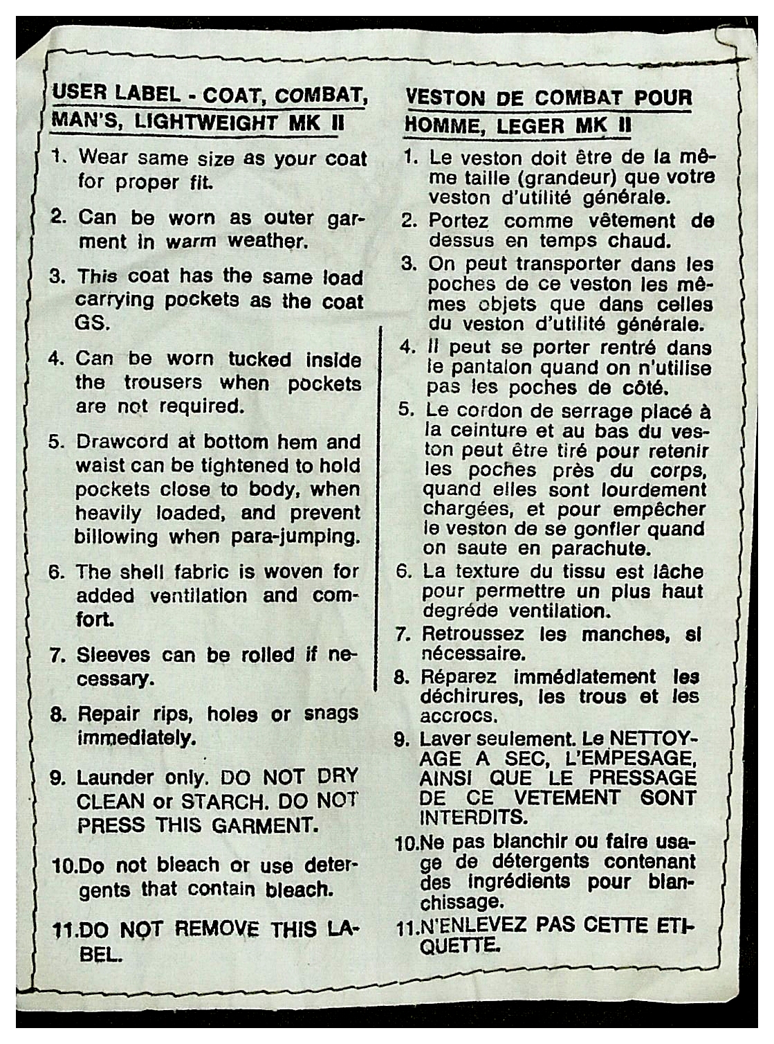 เสื้อทหารแคนนาดา Coat, Combat, Light Weight, Mk II