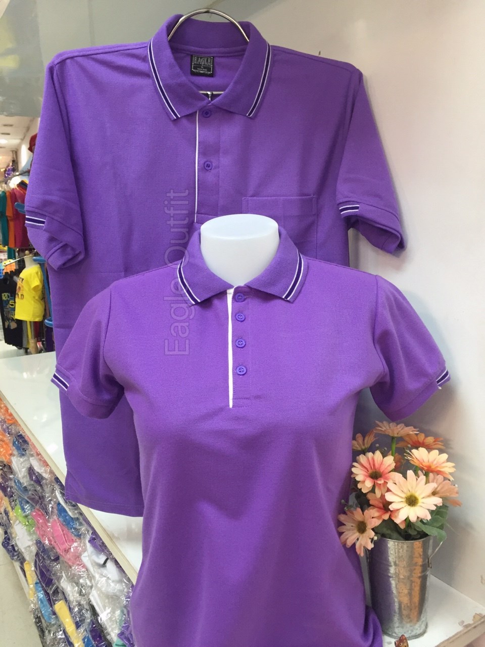 EG เสื้อโปโล สีม่วงอ่อนขลิบม่วงเข้ม