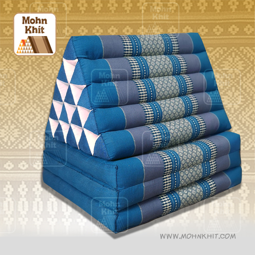 หมอนสามเหลี่ยม 15 ช่องติดเบาะ 3พับ 55x180x38 cm Tri-angle Khit kapok100%Traditional Floor Cushions 15 holes with 3 part of mattress.
