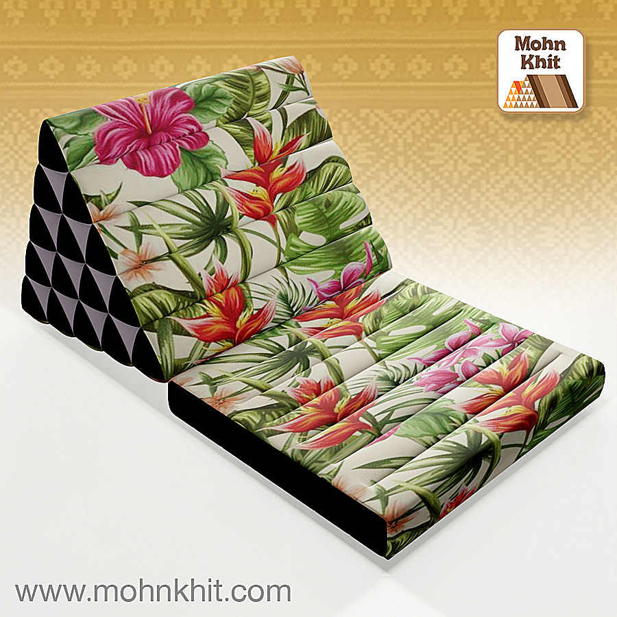 หมอนสามเหลี่ยม"ฮาวาย"15 ช่องติดเบาะ1พับ 55x90x36Cm Tri-angle kapok Hawaiian pattern Traditional Floor Cushions 15 holes with 1 part of mattress.