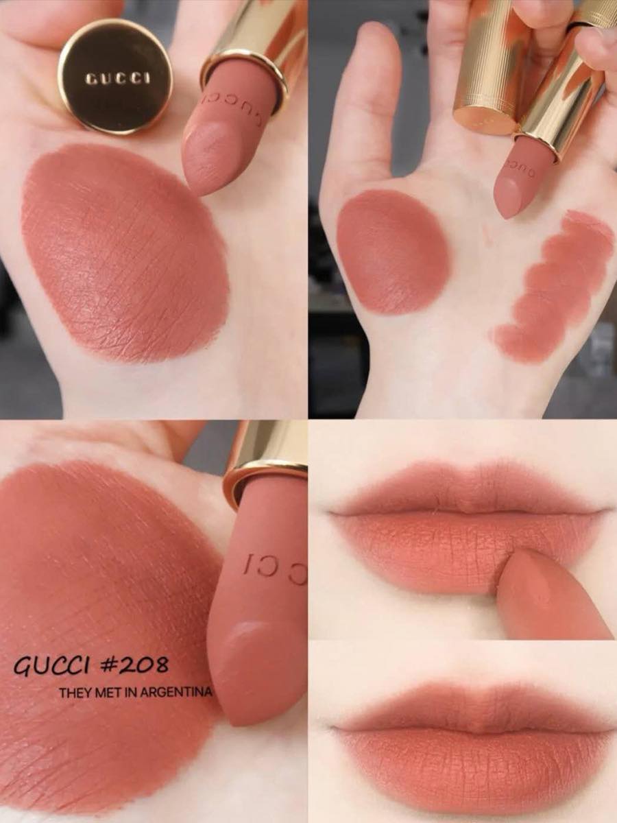 Gucci Rouge A Levres Mat Lip Colour 3.5g. สี 208- they met in Argentina (1แท่ง) หิ้วตปท.