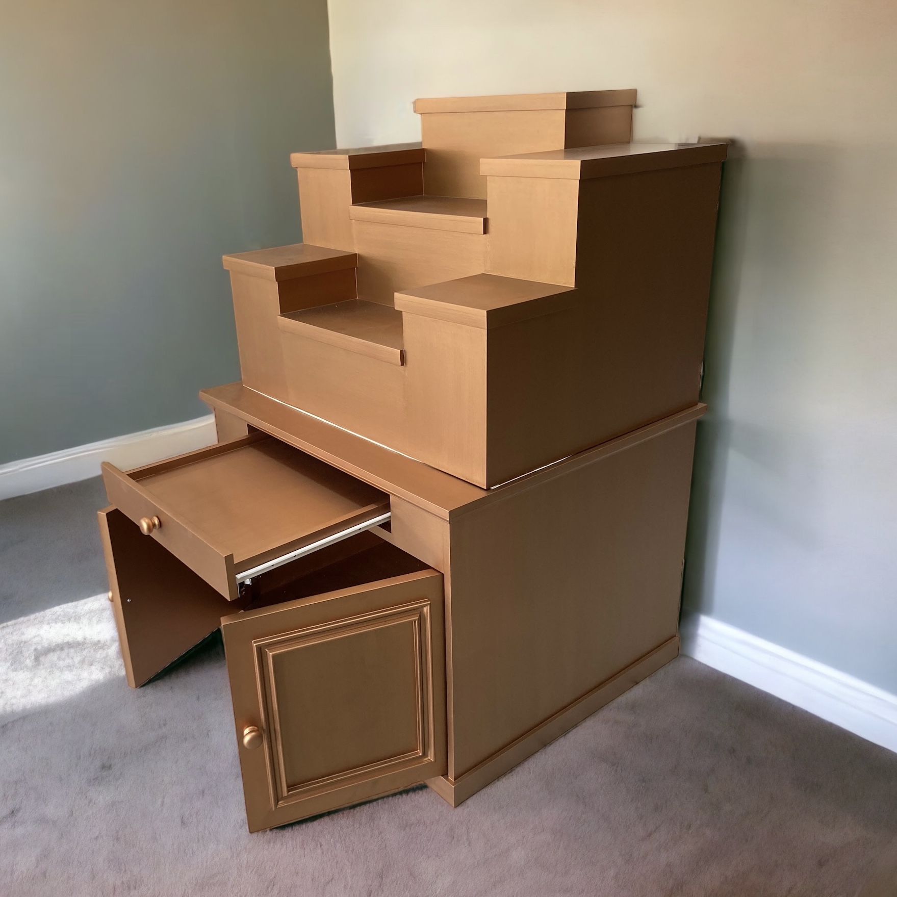 ตู้พระแบบสูง 7x8 ขั้นบันได 7 ขั้น สีพิงค์โกลด์