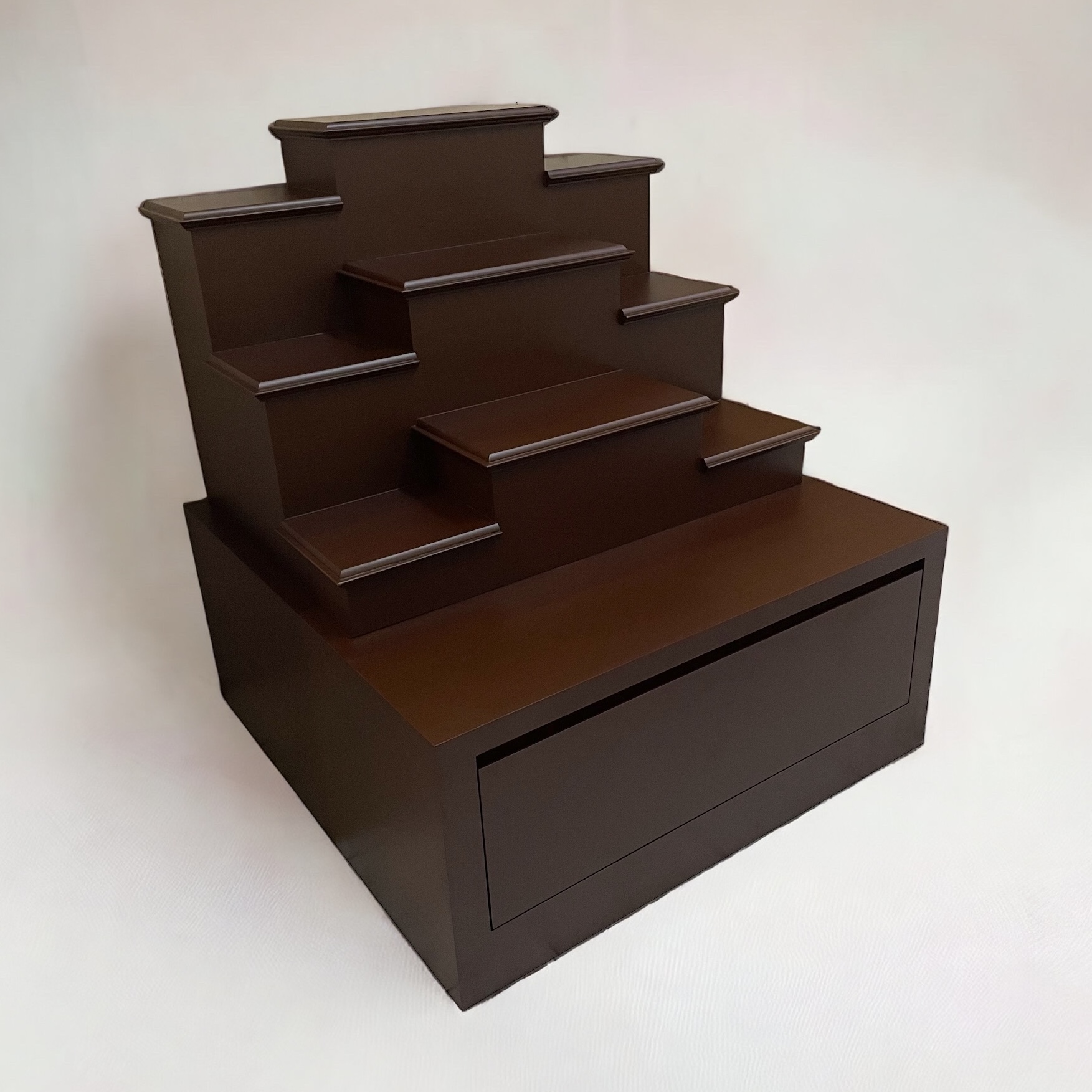 ตู้พระแบบเตี้ย 7x8 โมเดิร์น ขั้นบันได 9 ขั้น สีน้ำตาล