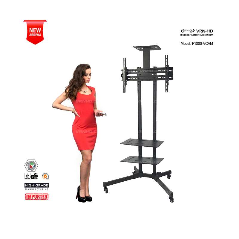 F1800-VCAM ขาตั้งทีวีล้อเลื่อน,ชั้นวาง DVD x2, ชั้นวางกล้อง x1,TV STANDs for 43"- 70"/ Max VESA 600x400 mm., Weight Capacity 50 kg.