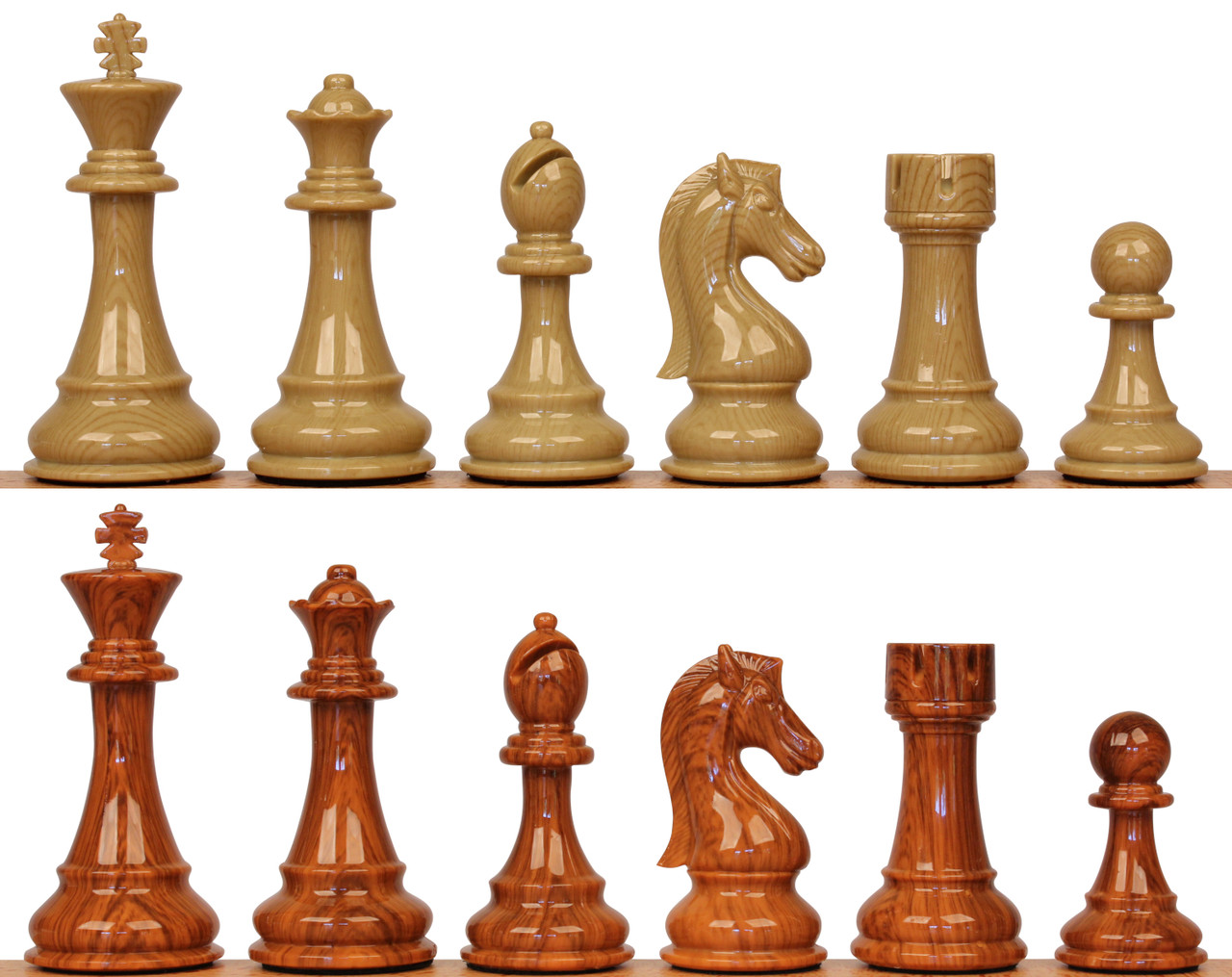 4 1/4" King's Knight Series Resin Chess Set with Rosewood & Boxwood Color Pieces ตัวหมากรุกสากลอะคริลิคลายไม้(สีครีมน้ำตาล)