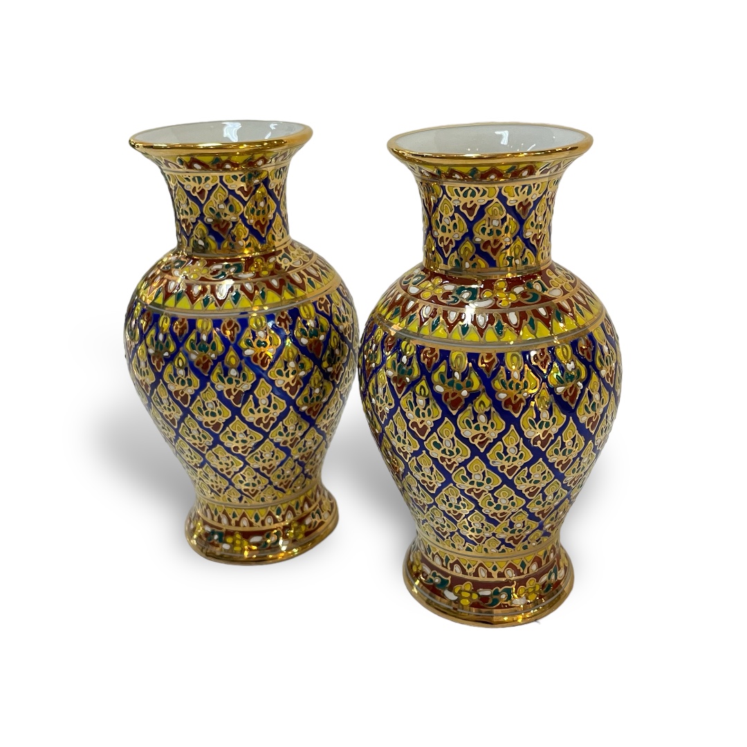 ชุดเบญจรงค์ สีน้ำเงินทอง ขนาด 6 นิ้ว