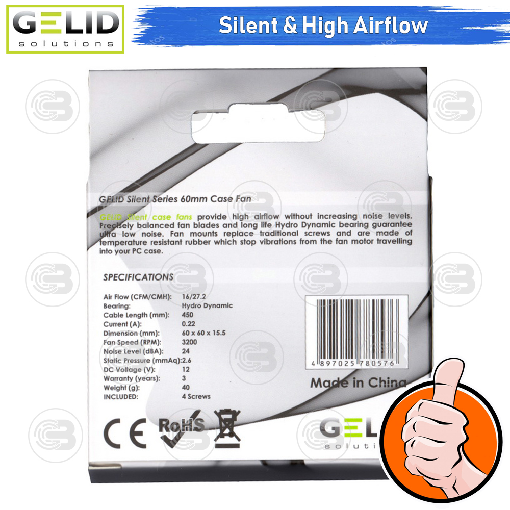 [CoolBlasterThai] GELID Silent 6 PC Fan Case size 60 mm. ประกัน 3 ปี (FN-SX06-32)