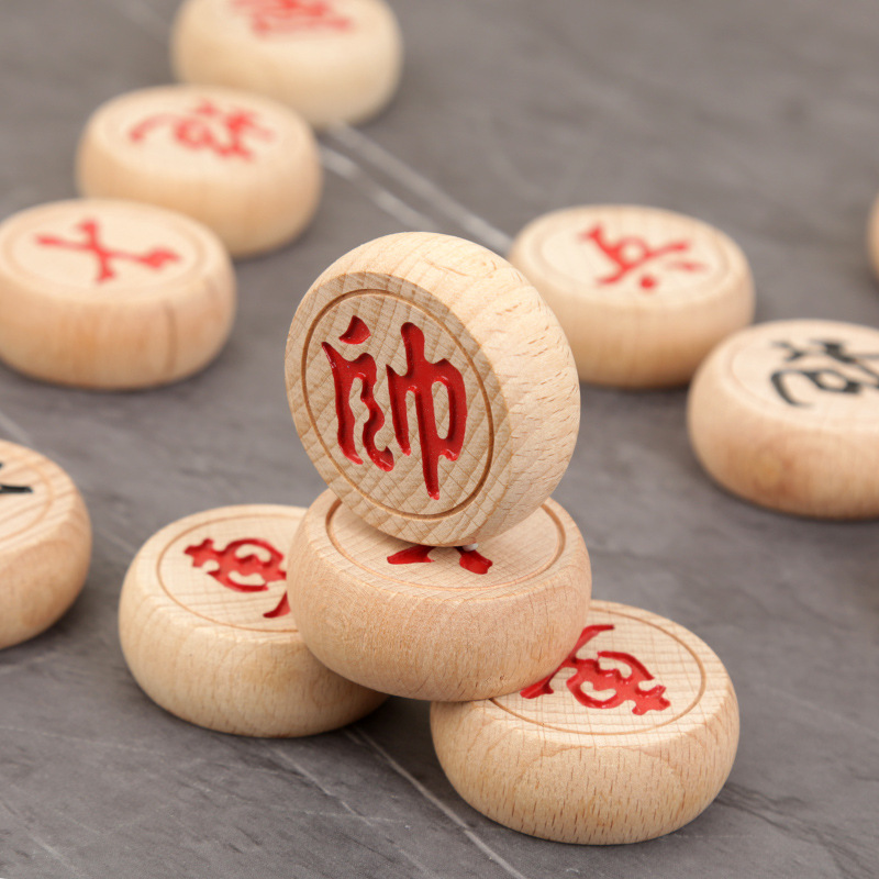 ตัวหมากรุกจีนไม้บีช Beech Wood Chinese Chess (รุ่น Black Dragon)