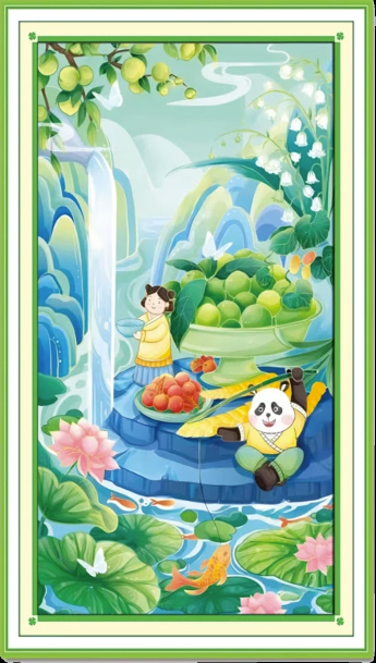 ชุดปักครอสติช ลายวิถีแพนด้า (งานปักเต็มลาย ไม่มีเดินเส้น) ปักครั้งละ 3 เส้นเล็ก ขนาด 50*75 ซม.ผ้าครอสติช 11CTพิมพ์ลายปักบนผ้า ไหมคอตตอน 42 สี ผังลาย เข็ม