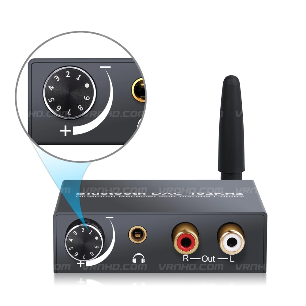 192kHz/24bit Digital to Analog Audio Converter Plus Bluetooth Receiver V5.0 with Output Volume Adjustment