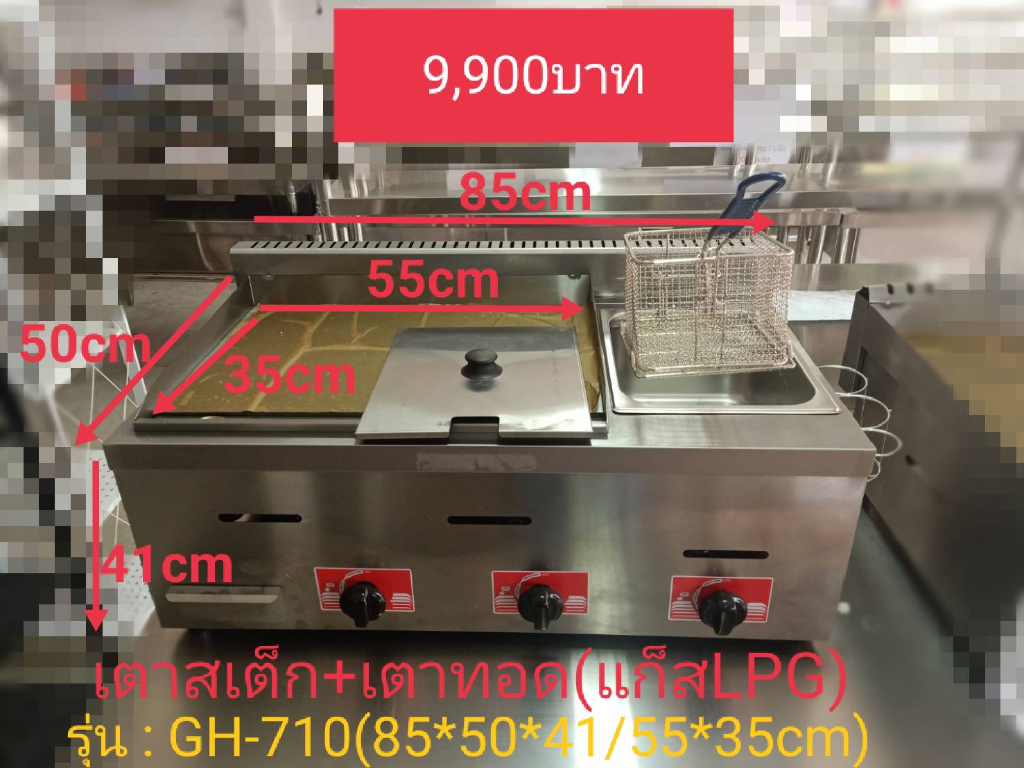 เตาสเต็ก+เตาทอดสแตนเลสระบบแก็ส(LPG) รุ่น : GH-710