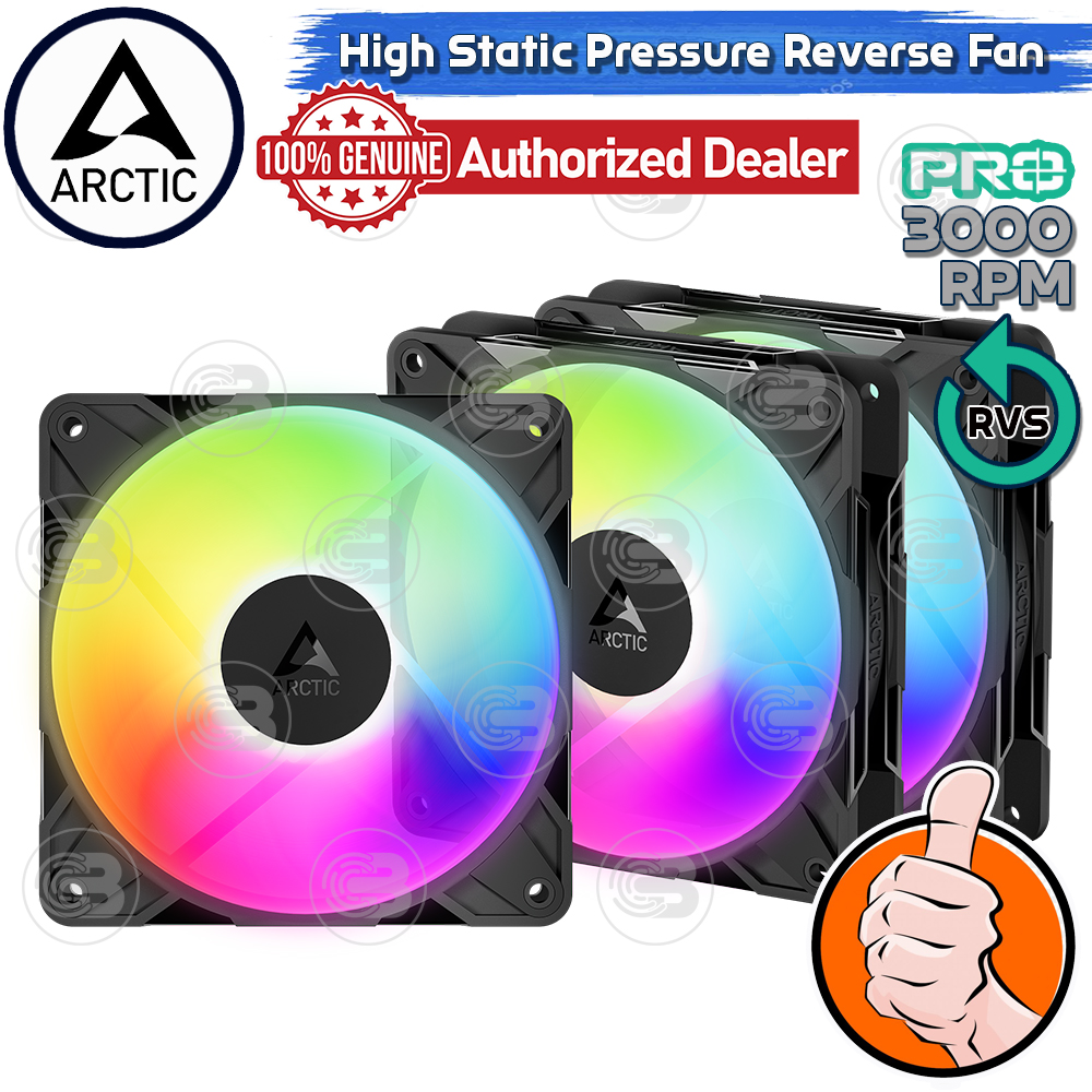 [CoolBlasterThai] ARCTIC P12 PRO REVERSE PST A-RGB BLACK (size 120 mm.) X3 Value Pack PC Fan Case ประกัน 6 ปี