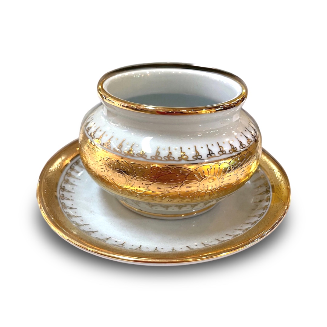 ชุดเบญจรงค์ สีขาวทอง ขนาด 6 นิ้ว