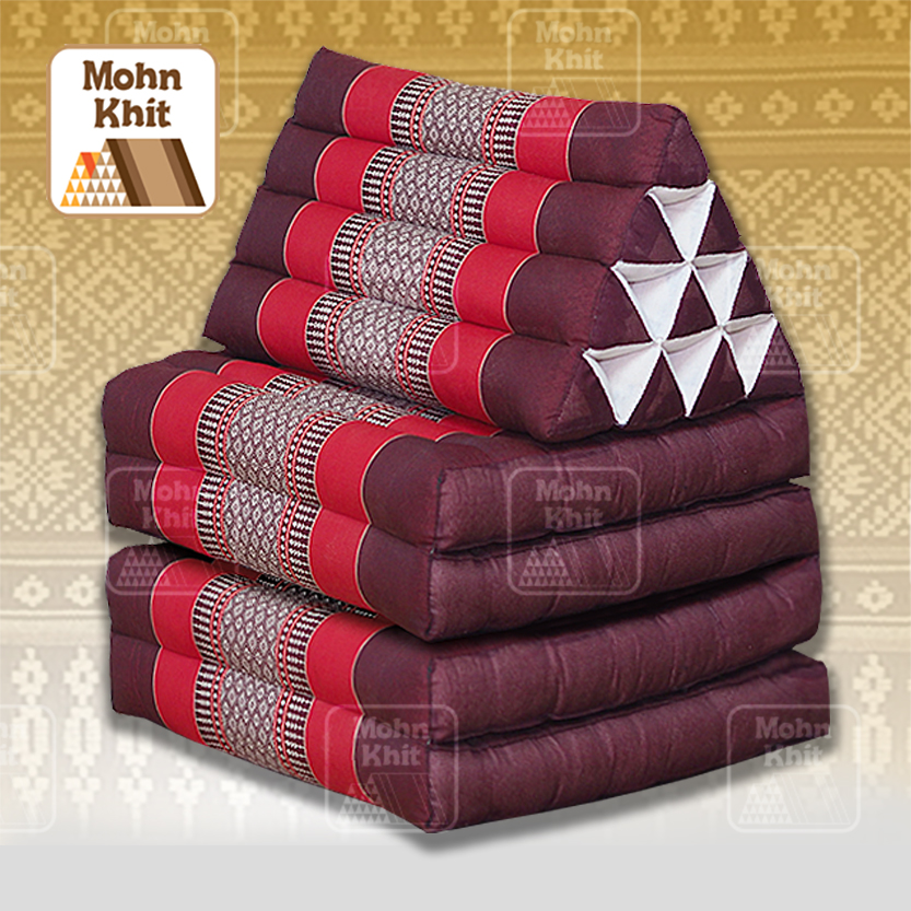 หมอนสามเหลี่ยม 10 ช่องติดเบาะ 4 พับ 53x180x30cm// Tri-angle kapok Traditional Floor Cushions 10 holes with 4 part of mattress.