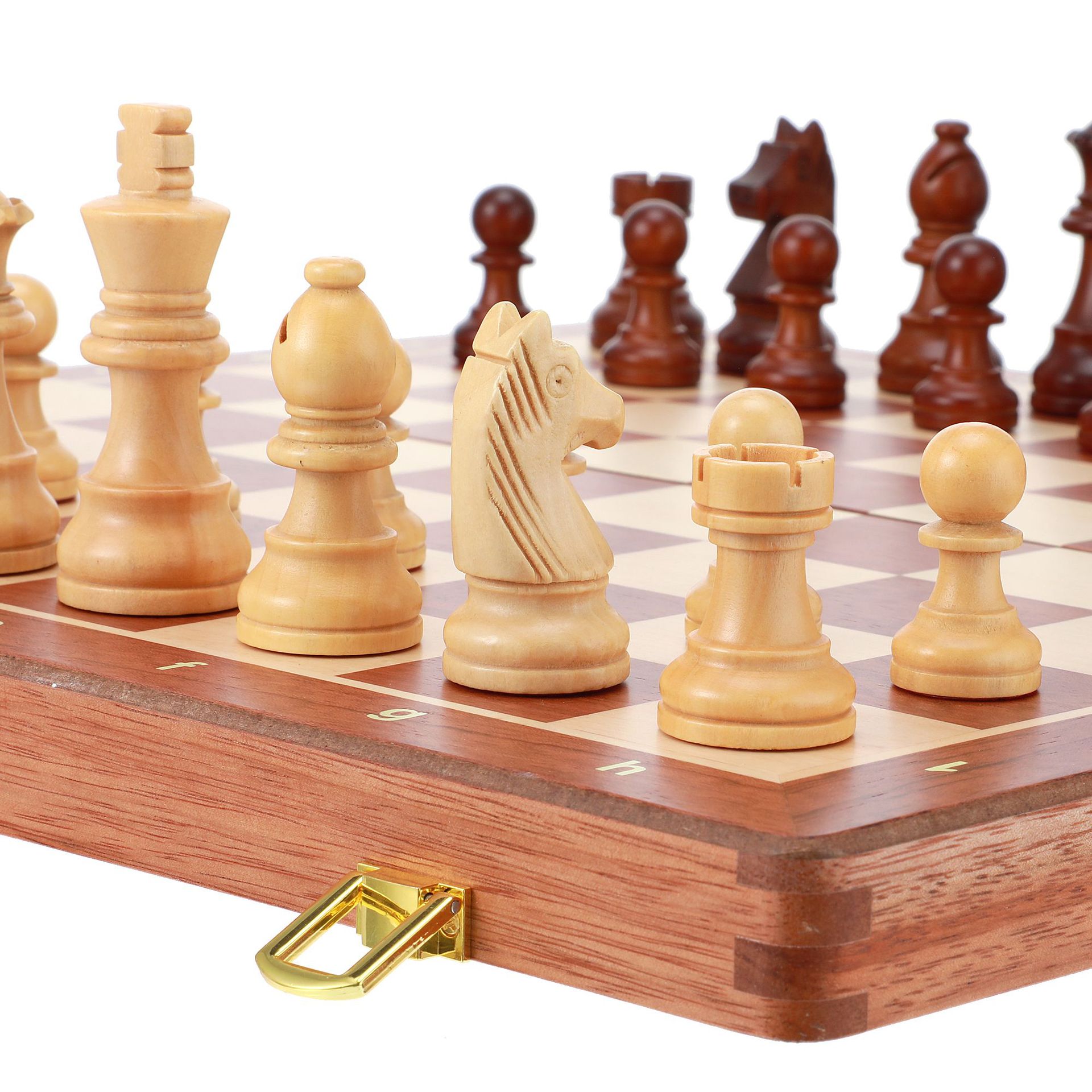ชุดหมากรุกสากลไม้rosewood+maple Gold Knight Wooden Chess Set 71