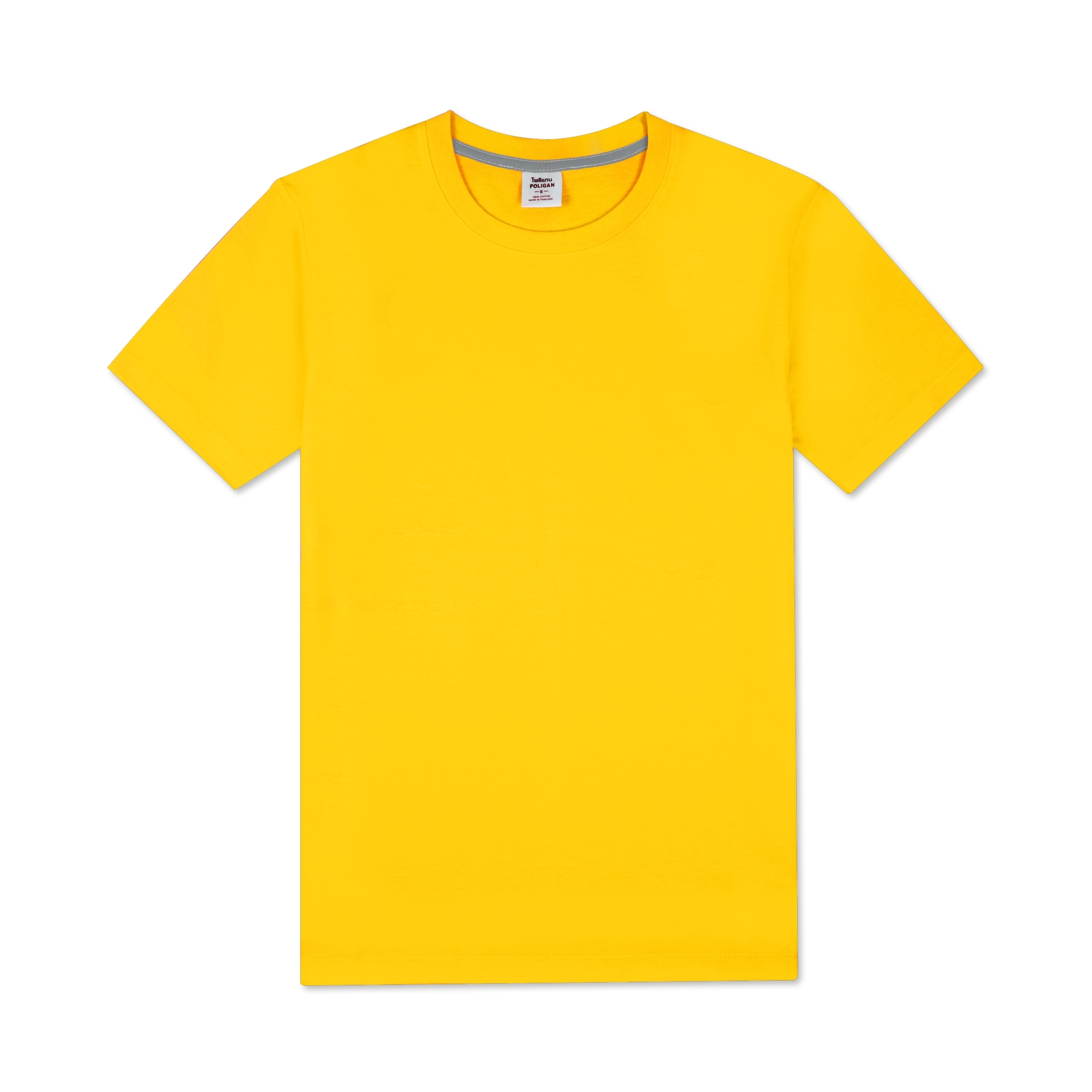 T-Shirt เสื้อยืด คอกลม-คอวี แต่งกุ๊นคอ COTTON100% สีเหลือง