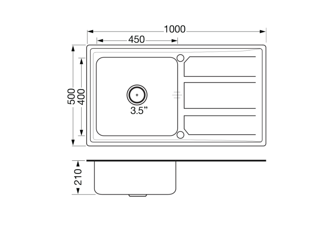 อ่างซิงค์หลุมเดี่ยว+ที่พัก EVE รุ่น MEGAN ขนาด1000x500 มม. (เมแกน)