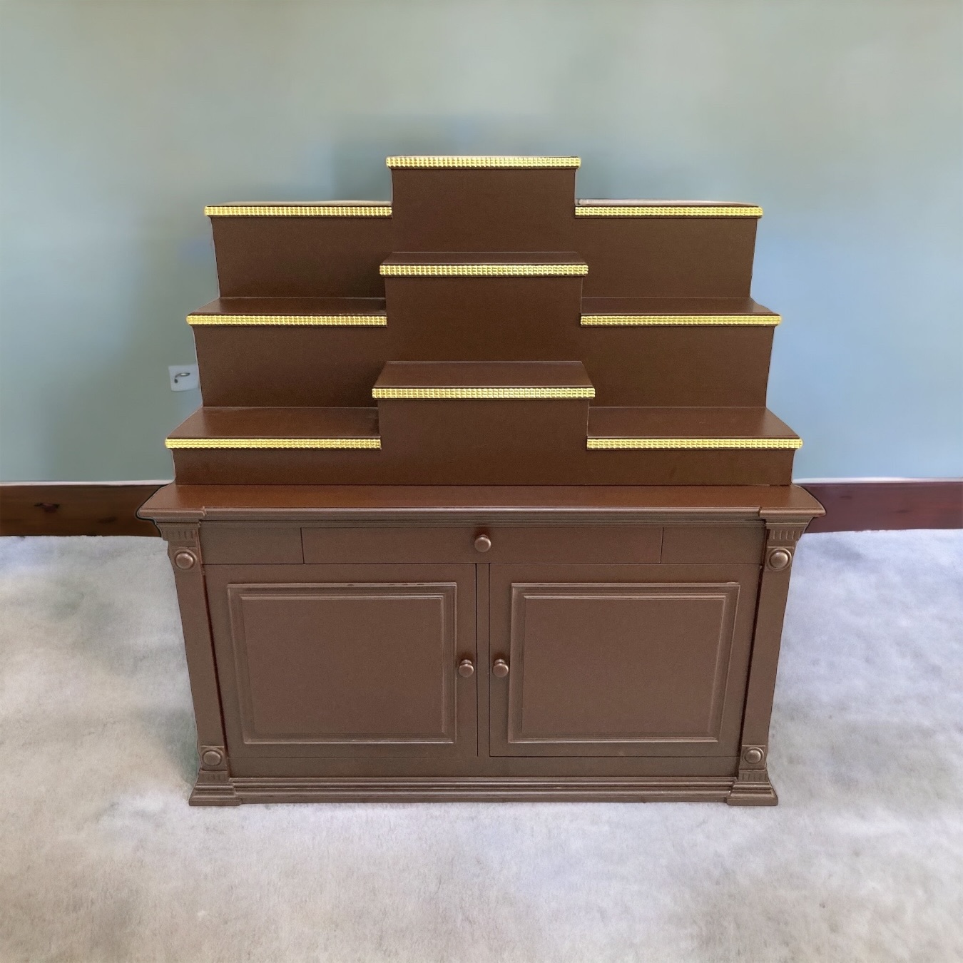 ตู้พระแบบสูง 9x8 ขั้นบันได 9 ขั้น พิกุลน้ำตาล