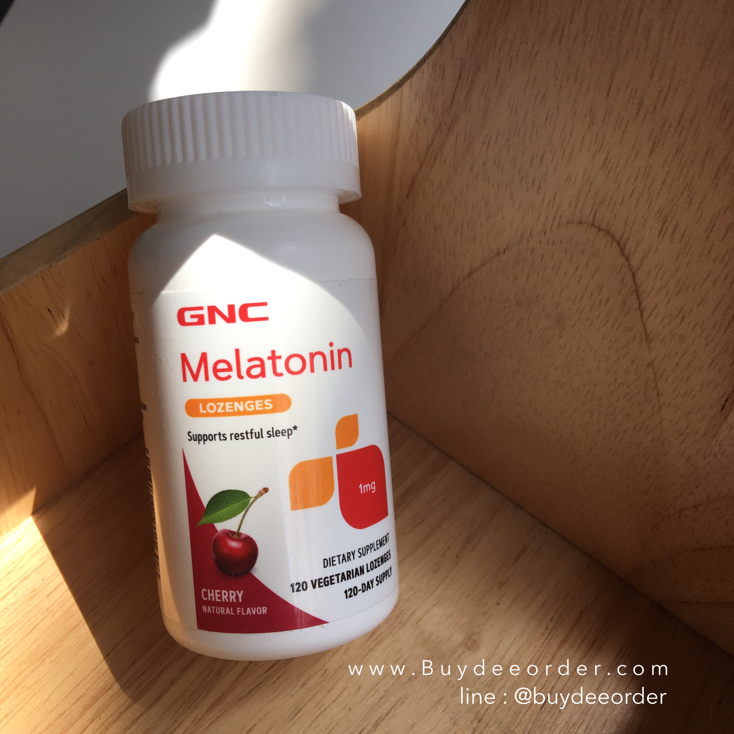 GNC Melatonin 1 mg 120 Tablets Cherry Flavor เมลาโทนินรสเชอร์รี่ แบบอมใต้ลิ้น สำหรับผู้ที่ต้องการคลายเครียดและพักผ่อนไม่มีผลข้างเคียง