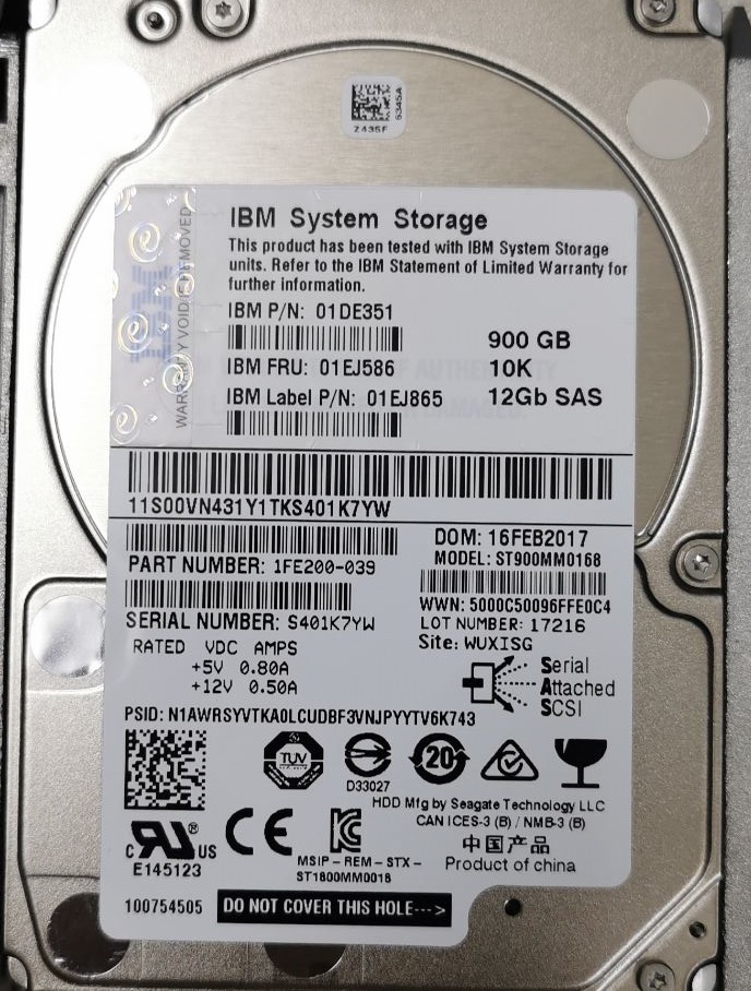 NEW, IBM Lenovo 01DE351, 00EJ586, 00EJ865, 6535-AU6F [TorCompTH Thailand - ขาย จำหน่าย ราคา] Lenovo Storage V3700 V2 900GB 10K 12Gb 2.5IN HDD