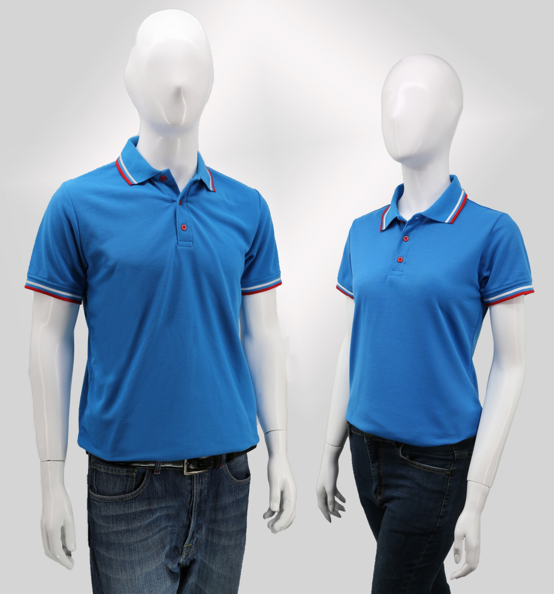 HBP POLO เสื้อโปโล เสื้อคอปก ทรงชาย-หญิง สีฟ้าเข้มขลิบแดง