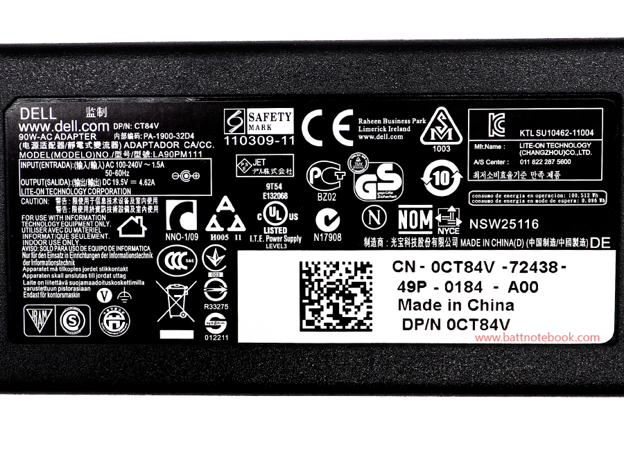 สายชาร์จ โน๊ตบุ๊ค Dell Vostro 5460 90W หัวเล็ก แท้ศูนย์ รับประกันศูนย์ Dell Thailand Adapter Notebook Dell Vostro 5460 ตรงรุ่น ตรงสเปก ราคาถูก