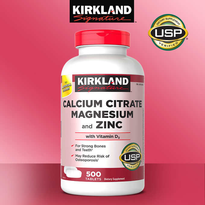 (1กระปุก) Kirkland Signature Calcium Citrate Magnesium and Zinc (500 Tablets) อาหารเสริมแคลเซียม ซีเตรท สร้างกระดูกและฟันแข็งแรง