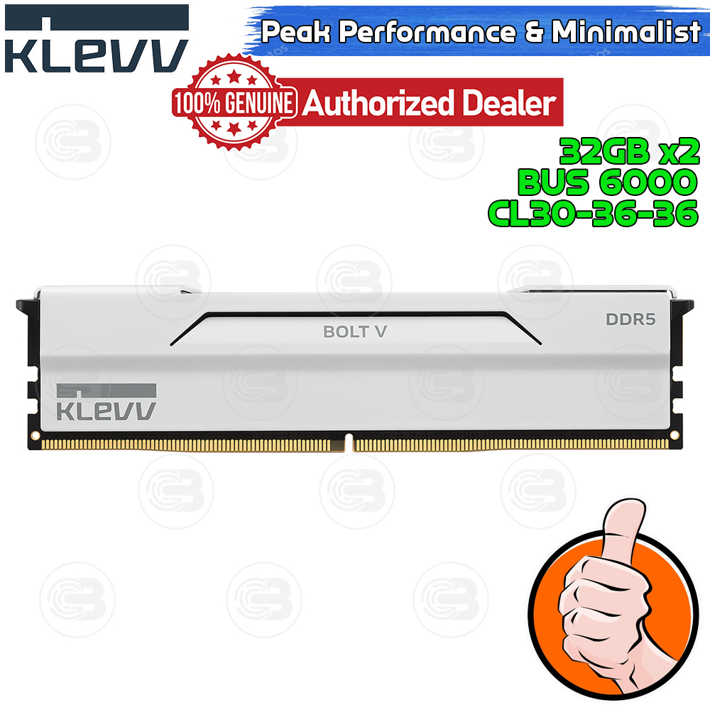 [CoolBlasterThai] KLEVV BOLT V Pure White 64GB (32GBx2) DDR5-6000 CL30-36-36 (LT-Warranty)