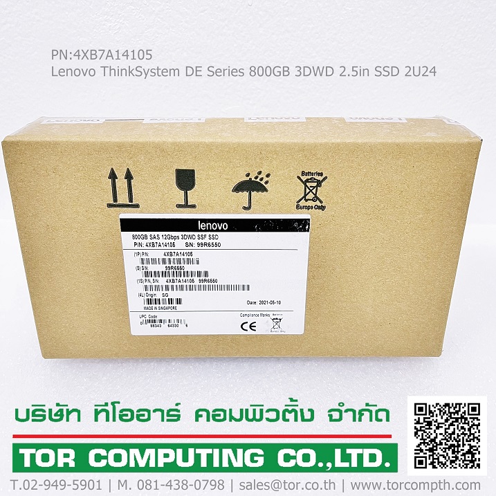 LENOVO 4XB7A14105 [TorCompTH Thailand ขาย จำหน่าย ราคา] Lenovo ThinkSystem DE Series 800GB 3DWD 2.5in SSD 2U24 for ThinkSystem DE4000F Storage