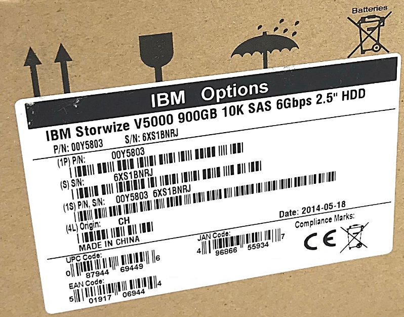 NEW, IBM 00Y5803 / 2078-AC61 [TorCompTH Thailand ขาย จำหน่าย ราคา] IBM 900GB 10K SAS 2.5IN 6GB HDD for IBM 2078-24C V5000 Gen1