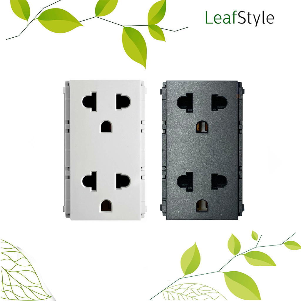 เต้ารับคู่แบบมีสายดิน และม่านนิรภัย ฟิลิปส์ รุ่นลีฟ LeafStyle Duplex 2P+E US-EU Socket PHILIPS