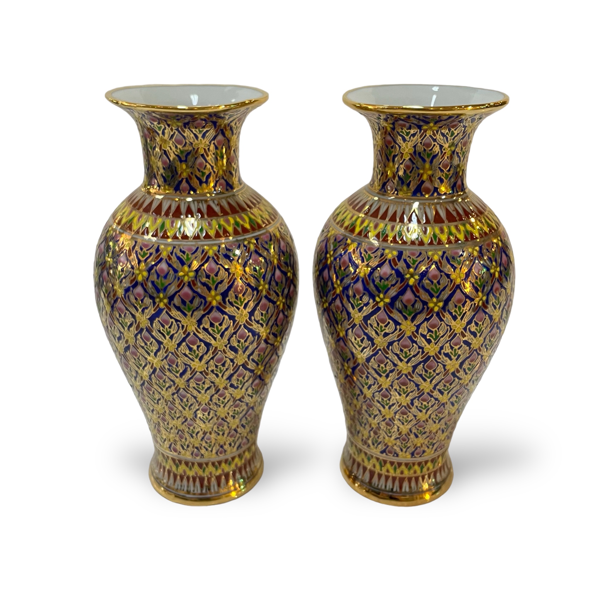 ชุดเบญจรงค์ สีน้ำเงินทอง ขนาด 8 นิ้ว