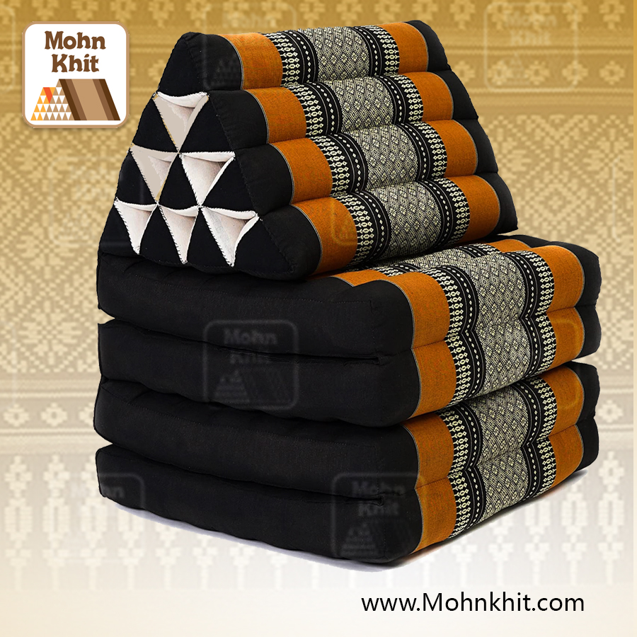 หมอนสามเหลี่ยม 10 ช่องติดเบาะ 4 พับ 53x180x30cm// Tri-angle kapok Traditional Floor Cushions 10 holes with 4 part of mattress.