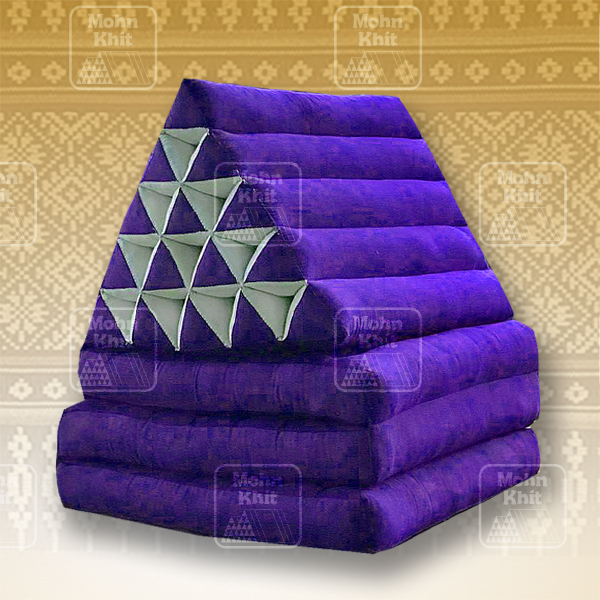 หมอนสามเหลี่ยมสีม่วง 15 ช่องติดเบาะ3 พับ 55cmx180cmx36cm Tri-angle Cotton kapok 100%Traditional Floor Cushions 15 holes with 3part of mattress.