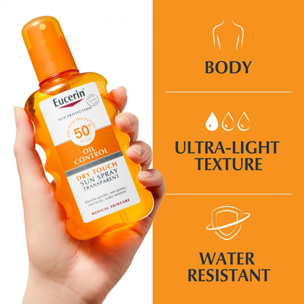 สเปรย์กันแดดทาตัว สูตรคุมความมัน Eucerin Sun Oil Control Dry Touch Sun Spray Transparent SPF50+ 200ml. (1ขวด)