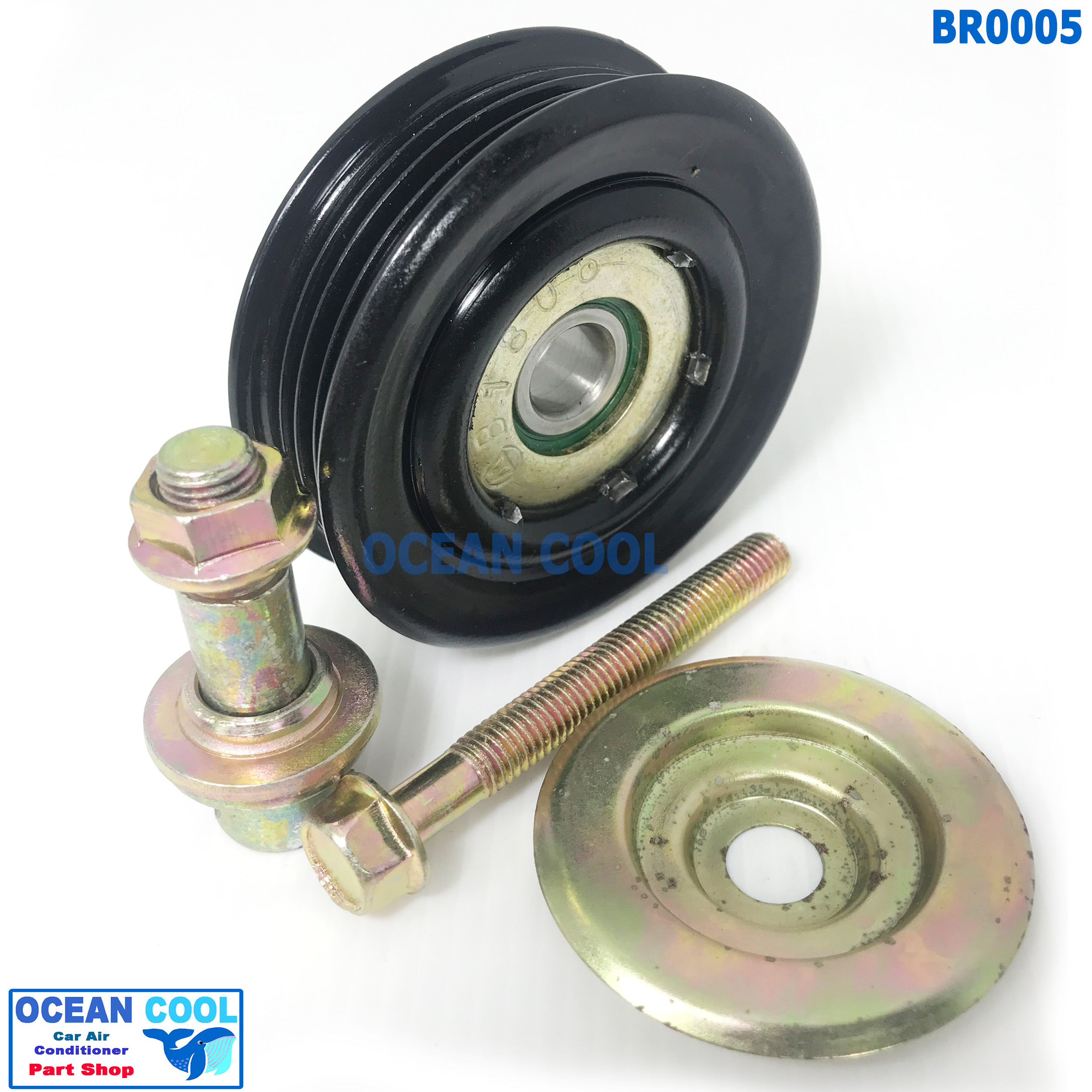 ลูกรอก พร้อมน็อต สำหรับตั้ง สายพาน 4ร่อง 4pk BR0005 AC Idler Pulley and Belt Tensioner ลูกรอกสายพาน ลูกรอกสายพานแอร์