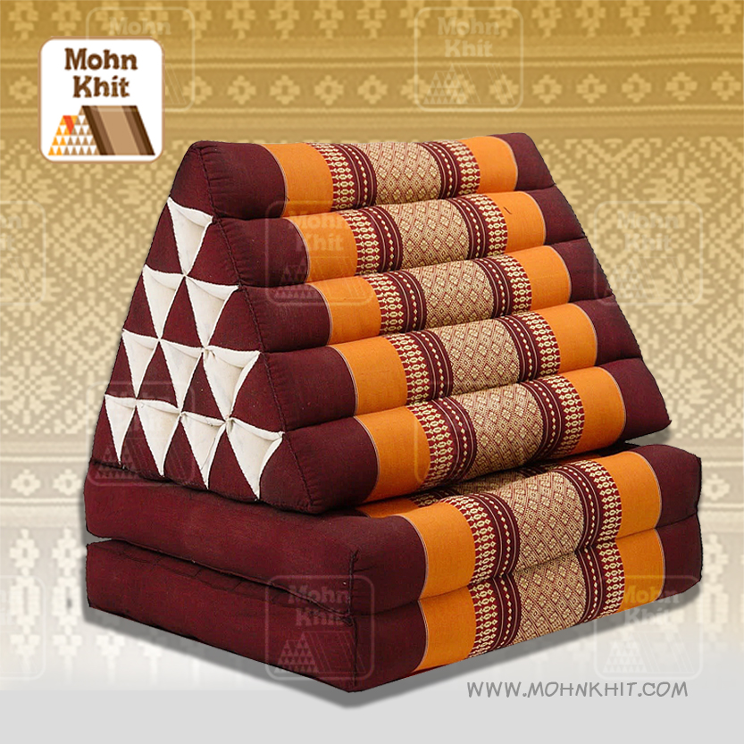 หมอนสามเหลี่ยม15 ช่อง ติดเบาะ 2 พับ 55x140x38cm Tri-angle Khit kapok100% Floor Cushions Traditional Pillow 15 holes with 2 part of mattress.