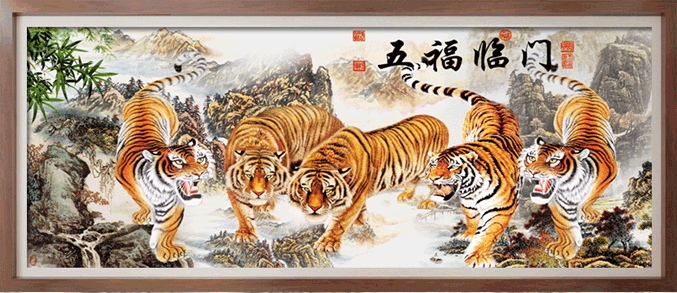 ชุดภาพติดคริสตัลกลม ลาย 5 เสือ (งานติดเต็มภาพ) ขนาด 100*45 ซม.ผ้าแคนวาส ลงกาวติดเต็มลาย+คริสตัลกลม 30 สี+อุปกรณ์ครบชุด