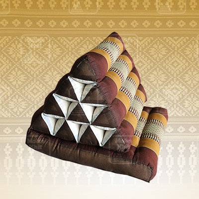 หมอนสามเหลี่ยม 10 ช่องติดเบาะ 1 พับ 50x76x35Cm Tri-angle kapok 100%Traditional Floor Cushions 10 holes with 1part of mattress.