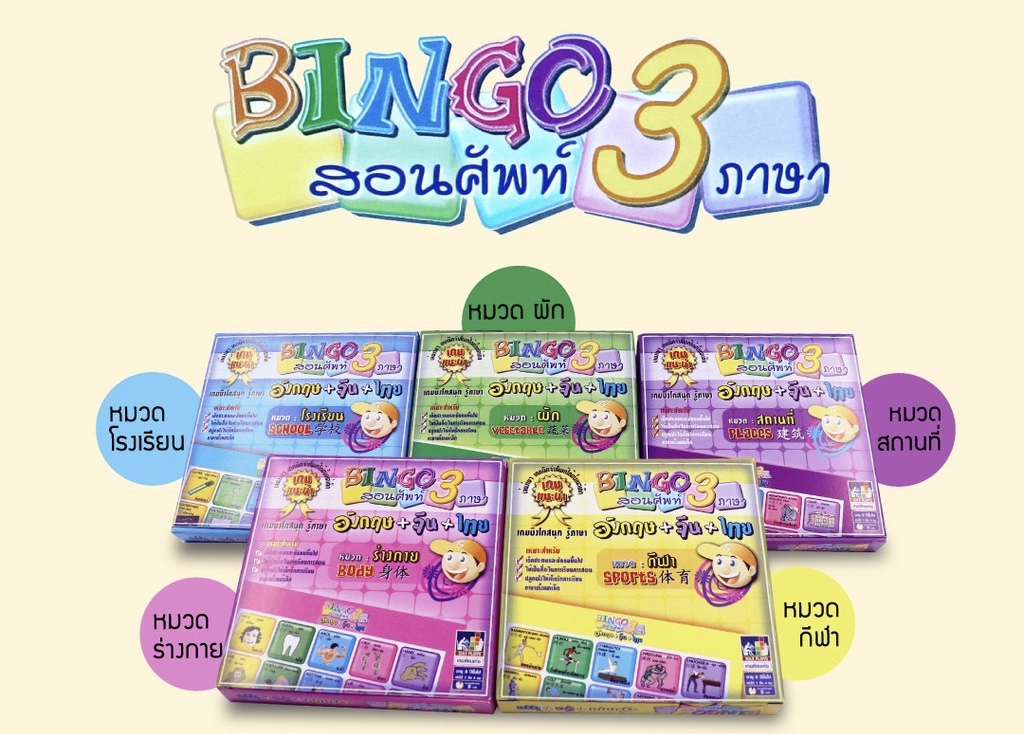 ชุดบิงโก สอนศัพท์ 3 ภาษา (5 หมวด) BINGO