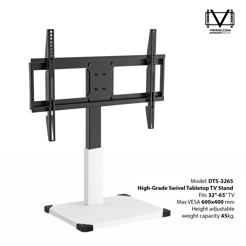 High-Grade DTS-3265W (ขาขาว) ขาตั้งทีวี 32"-65" แบบตั้งโต๊ะ ปรับความสูงได้ 4 ระดับ และหันซ้าย-ขวาได้ ±50 องศา, Max VESA 600x400mm, weight capacity 45kg. สำเนา