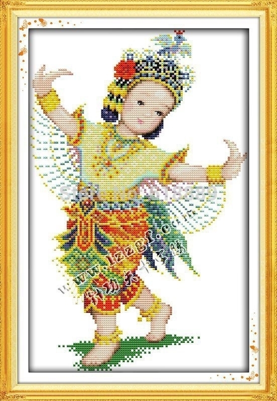 ชุดปักครอสติช ลายรำไก่ฟ้า ขนาด 33*46 ซม.ผ้าครอสติช 11CTพิมพ์ลายปักบนผ้า+ไหมคอตตอน 35 สี+ผังลาย+เข็ม