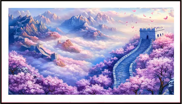 ชุดปักครอสติช ลายกำแพงเมืองจีน ในฤดูใบไม้ผลิ (ปักเต็มผืนผ้า ไม่มีเดินเส้น ผ้า11CT พิมพ์ลาย ปัก 3 เส้นเล็ก ) ขนาด 70*50 ซม.ผ้าครอสติช 11CTพิมพ์ลายปักบนผืนผ้า+ไหมคอตตอน 31 สี+ผังลาย+เข็ม
