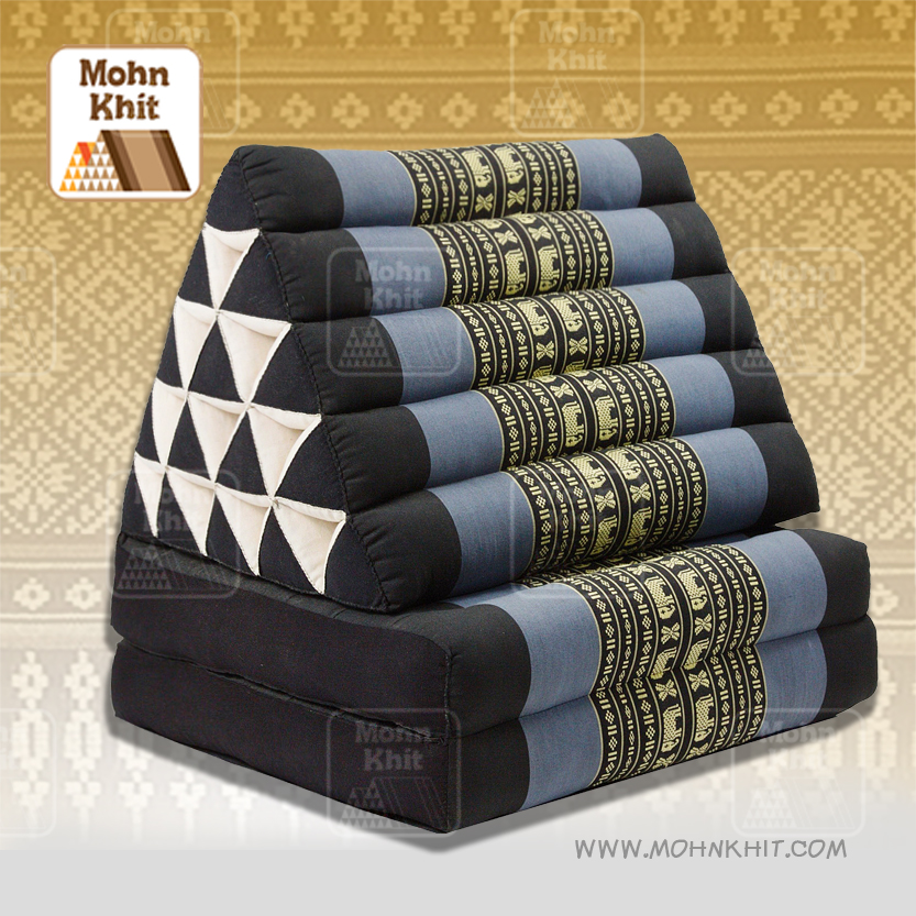 หมอนสามเหลี่ยม15 ช่อง ติดเบาะ 2 พับ 55x140x38cm Tri-angle Khit kapok100% Floor Cushions Traditional Pillow 15 holes with 2 part of mattress.