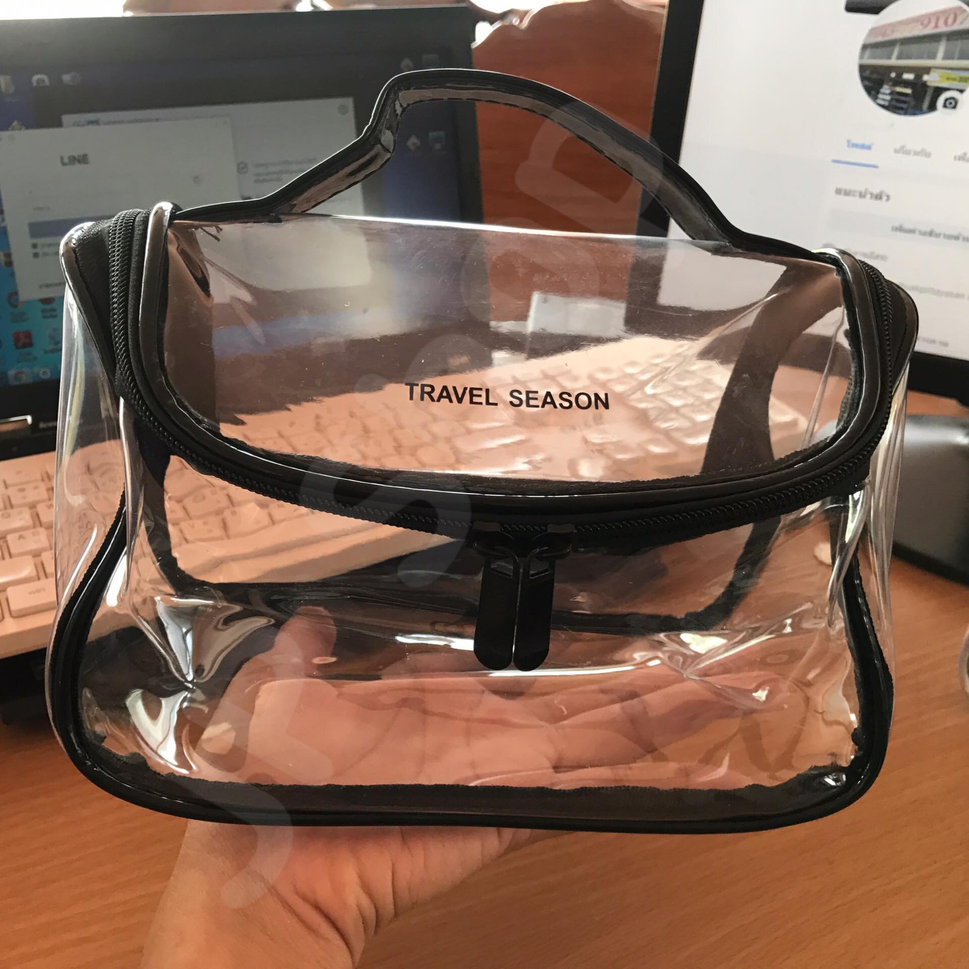 กระเป๋าใส่เครื่องสำอาง รุ่นพกพา สีดำ โปร่งใส ราคา/1 ใบ #00118