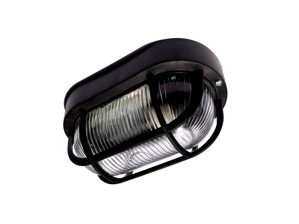 โคมไฟติดผนัง แบบวงรี E27 ดำ (ฟรี หลอด LED 3W)