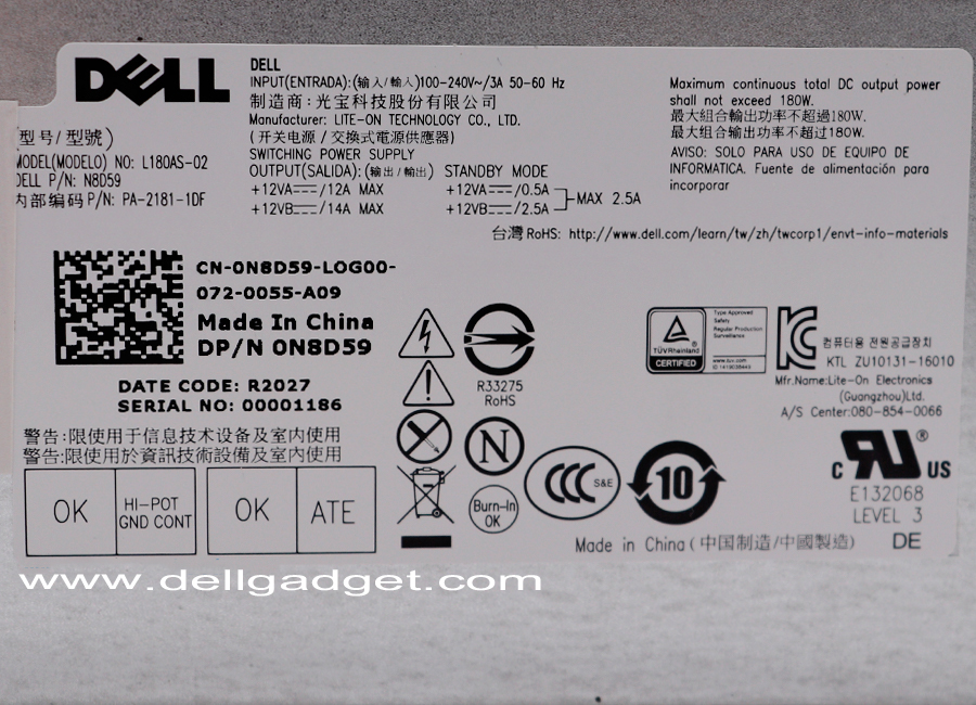 Power Supply Dell inspiron 3268 แท้ 180W ราคาพิเศษ PSU Dell 3268 พาวเวอร์ ซัพพลาย Dell 3268 แท้ รับประกันศูนย์ Dell Thailand